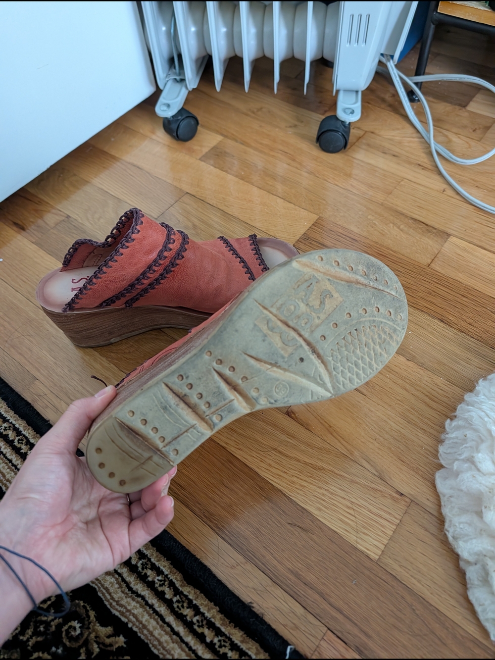 A.S. 98 Women's Rust Leather Wedge Sandals with Stitch Detailing 39 8.5 - Picture 3 of 5